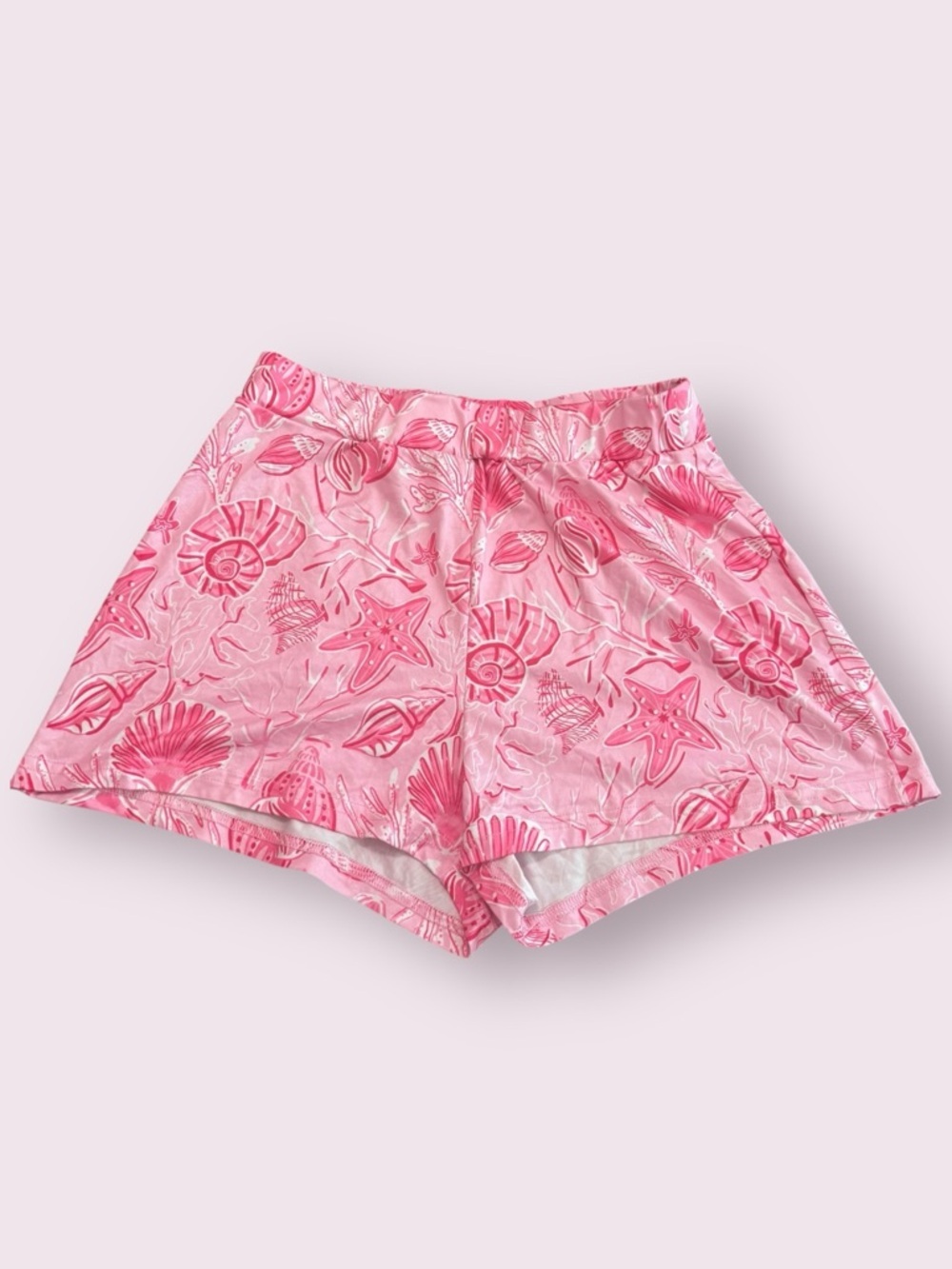Pink Seashell Print Lounge Shorts Elastic Waist Size L Great Condition